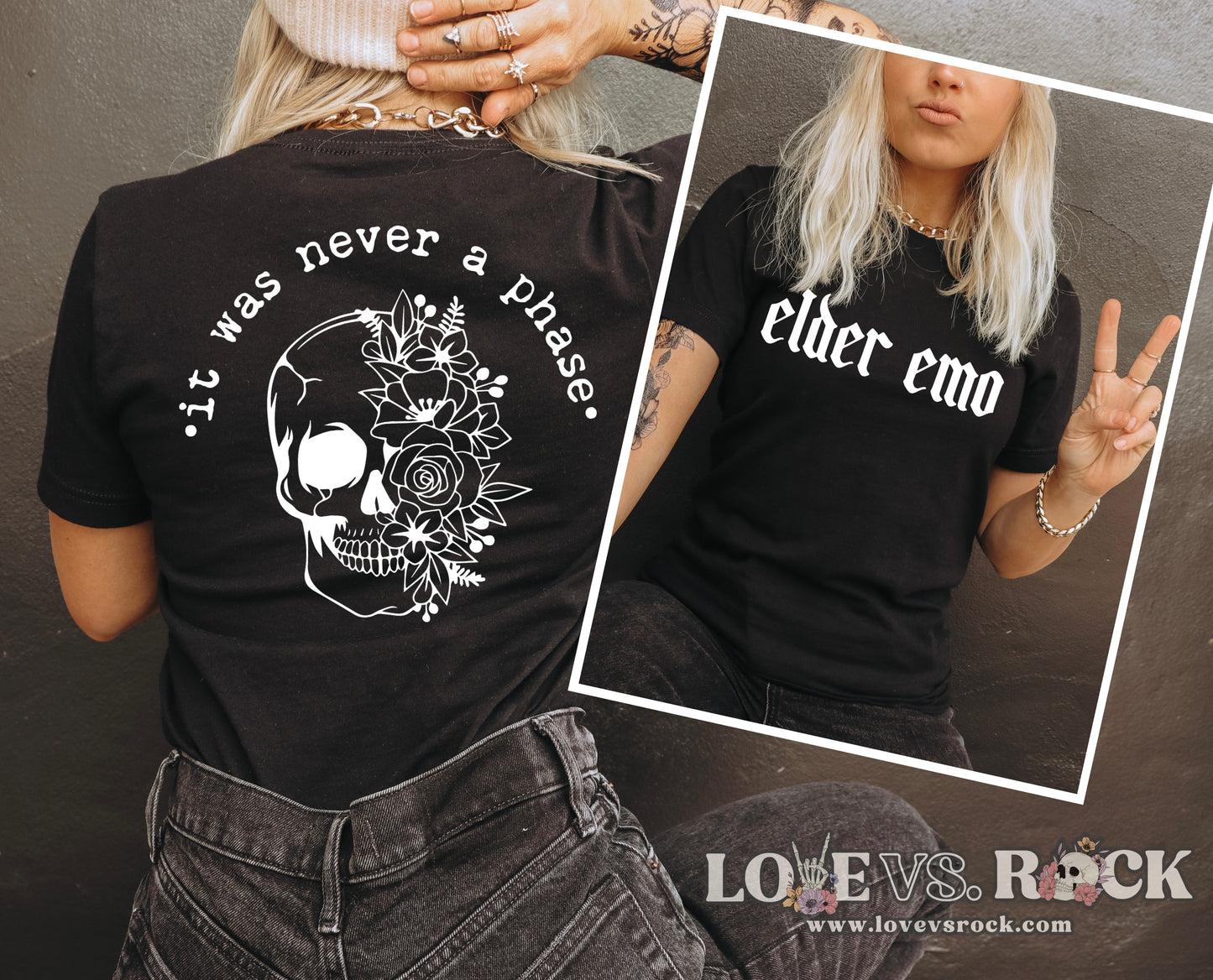 Elder Emo It Was Never A Phase Unisex Tee | Love vs. Rock