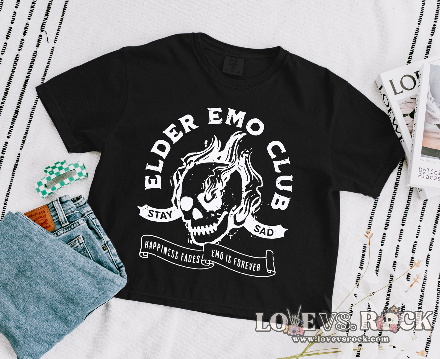 Elder Emo Club Boxy Cropped Tee | Love vs. Rock