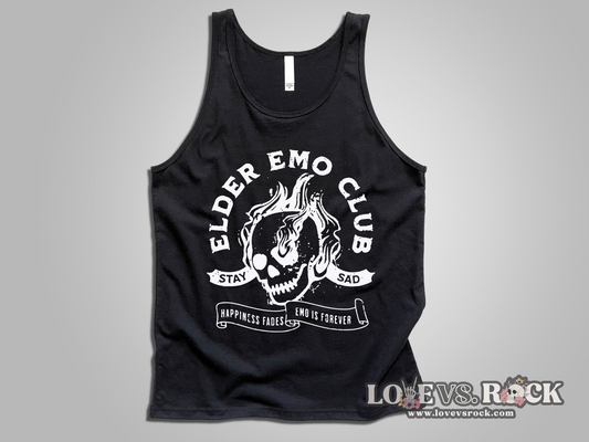 Elder Emo Club Unisex Tank Top | Love vs. Rock