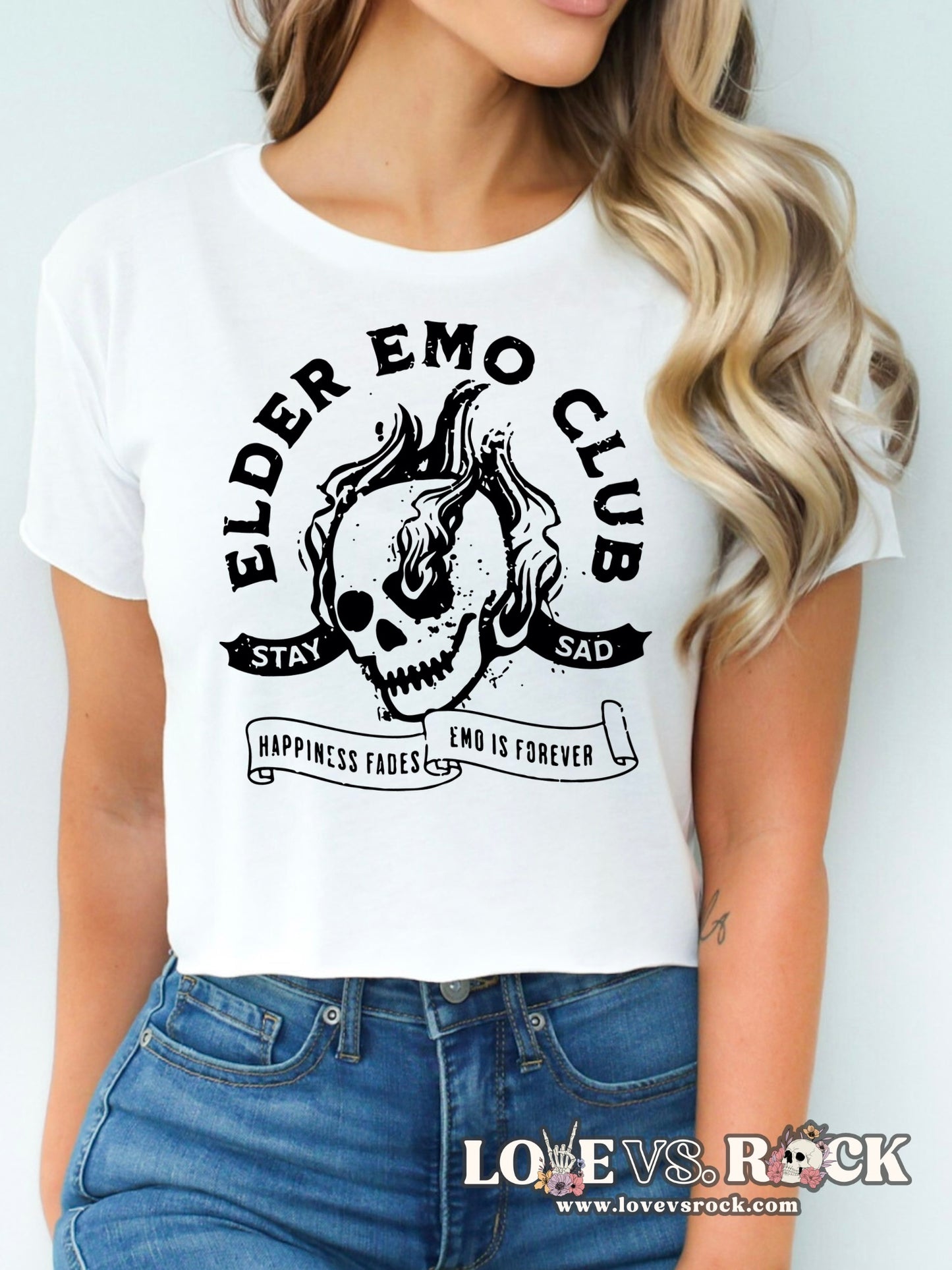 Elder Emo Club Cropped Tee | Love vs. Rock