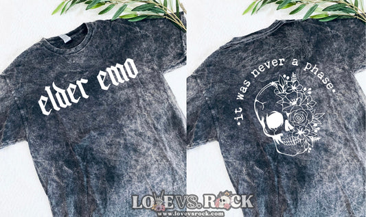 Elder Emo It Was Never A Phase Unisex Mineral Wash Tee | Love vs. Rock