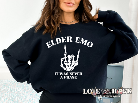 Elder Emo It Was Never A Phase Crewneck Sweatshirt | Love vs. Rock