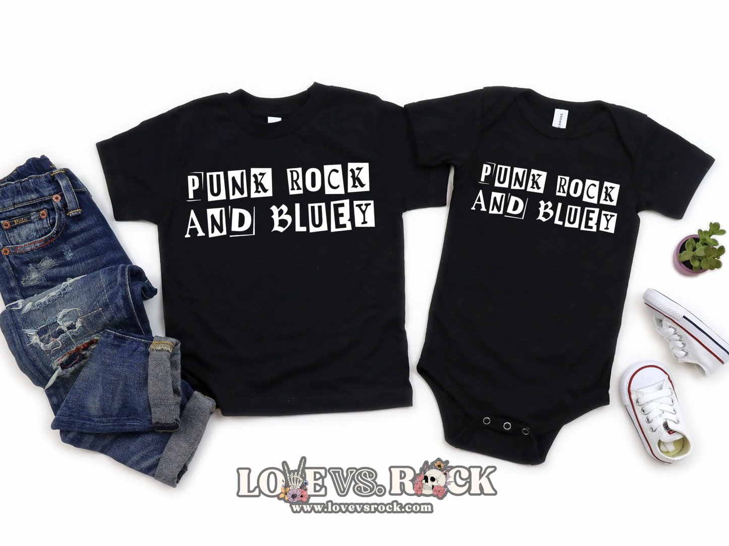 Punk Rock and Bluey Tee | Youth, Toddler & Infant | Love vs. Rock