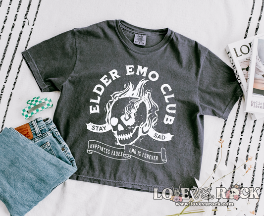 Elder Emo Club Boxy Cropped Tee | Love vs. Rock