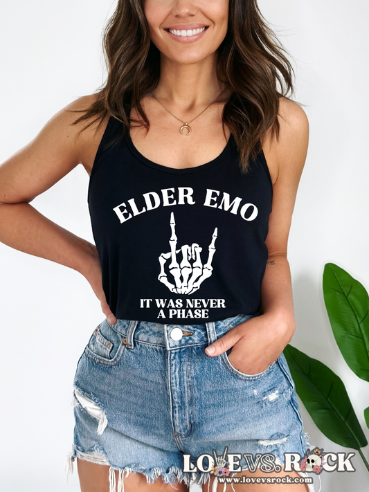 Elder Emo It Was Never A Phase Ladies’ Tank Top | Love vs. Rock