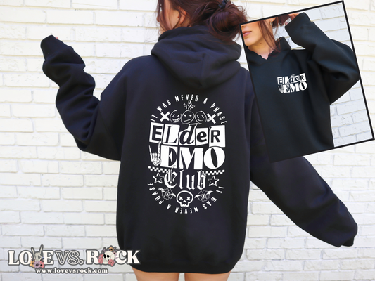 Elder Emo Club Unisex Hoodie | Love vs. Rock