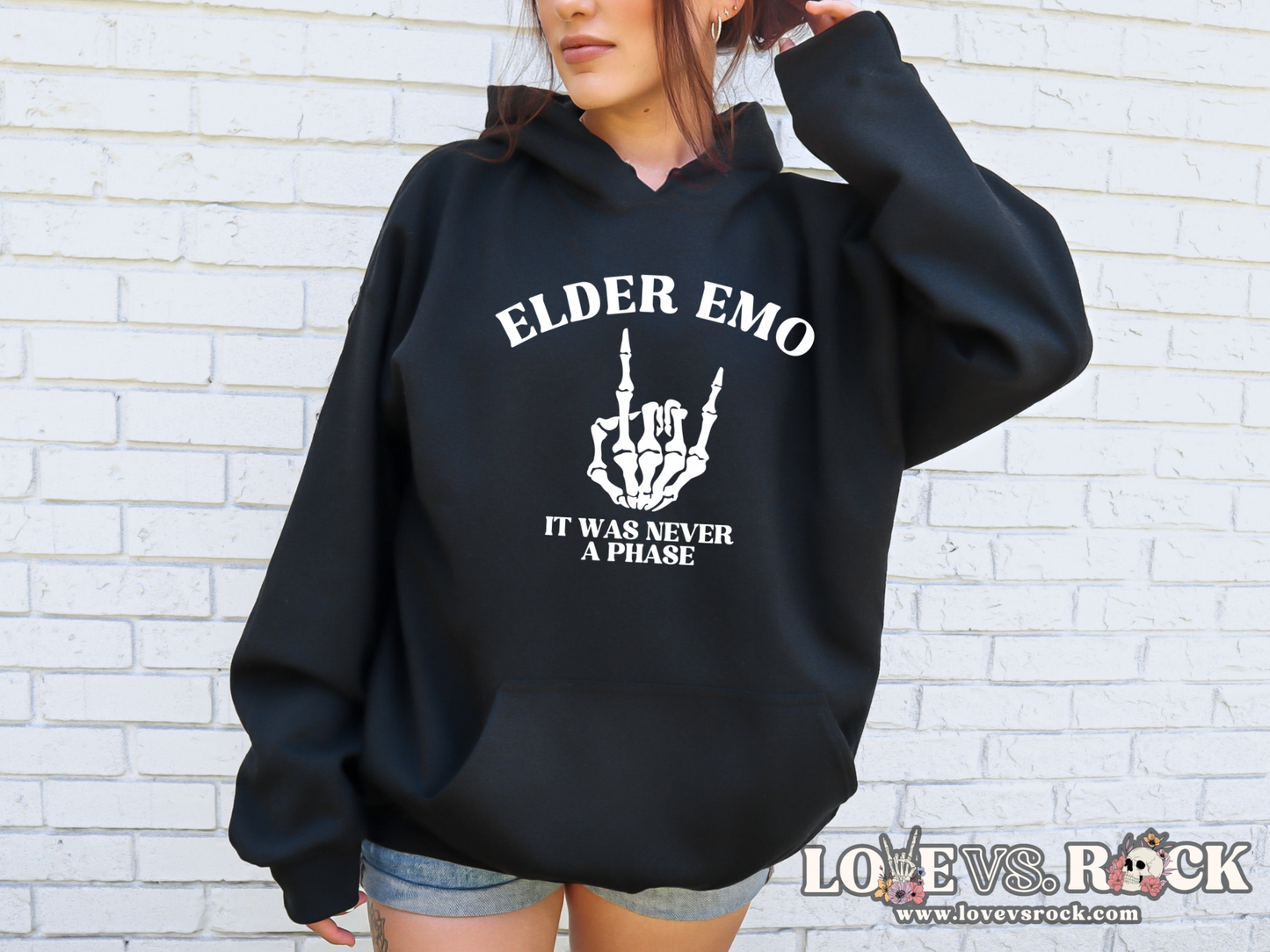 Elder Emo It Was Never A Phase Unisex Hoodie | Love vs. Rock