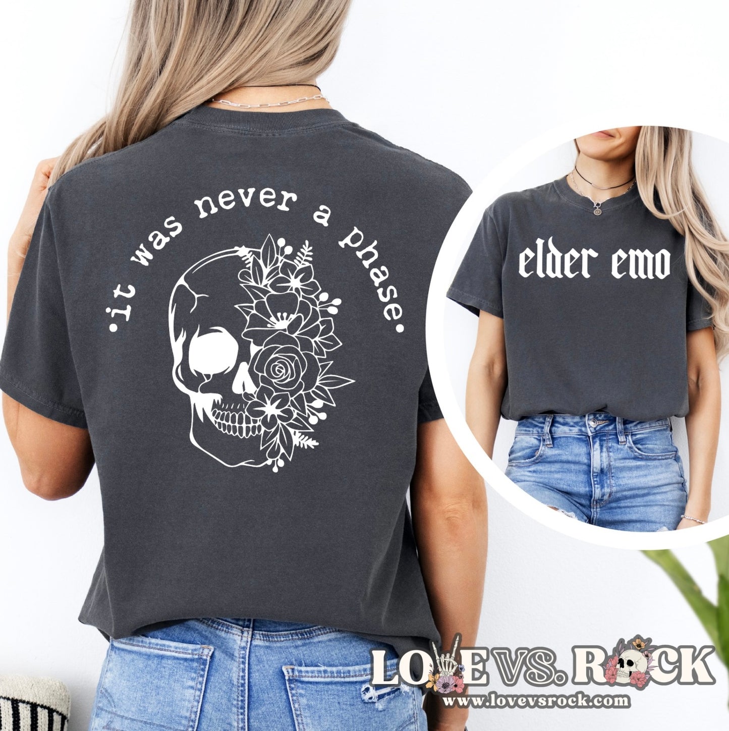 Elder Emo It Was Never A Phase Unisex Tee | Love vs. Rock