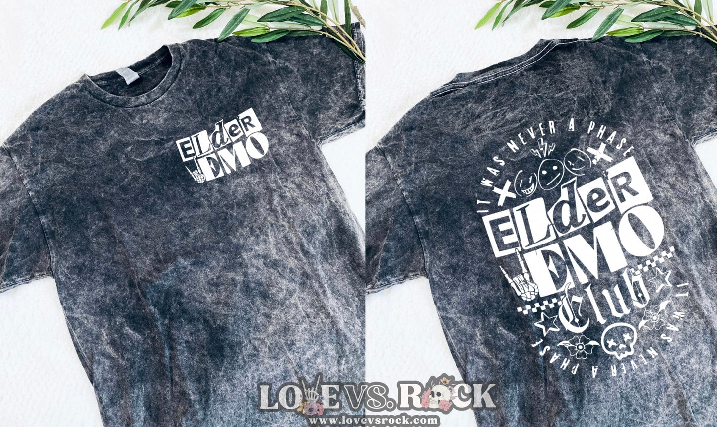 Elder Emo Club Unisex Mineral Wash Tee | Love vs. Rock