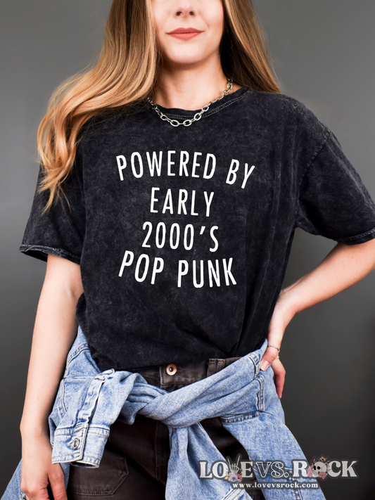 Powered By Early 2000’s Pop Punk Unisex Mineral Wash Tee | Love vs. Rock