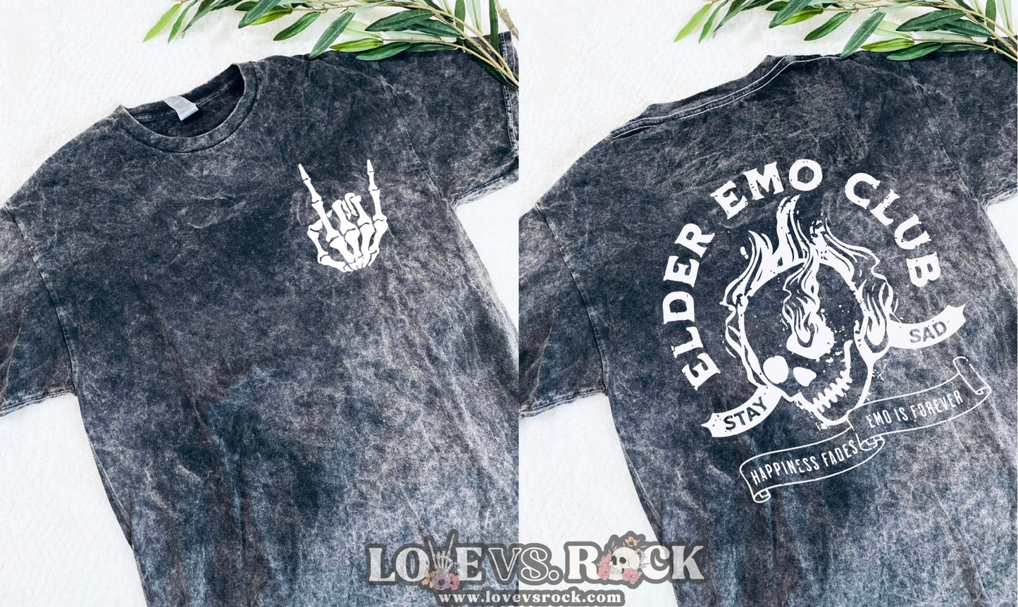 Elder Emo Club Unisex Mineral Wash Tee | Love vs. Rock