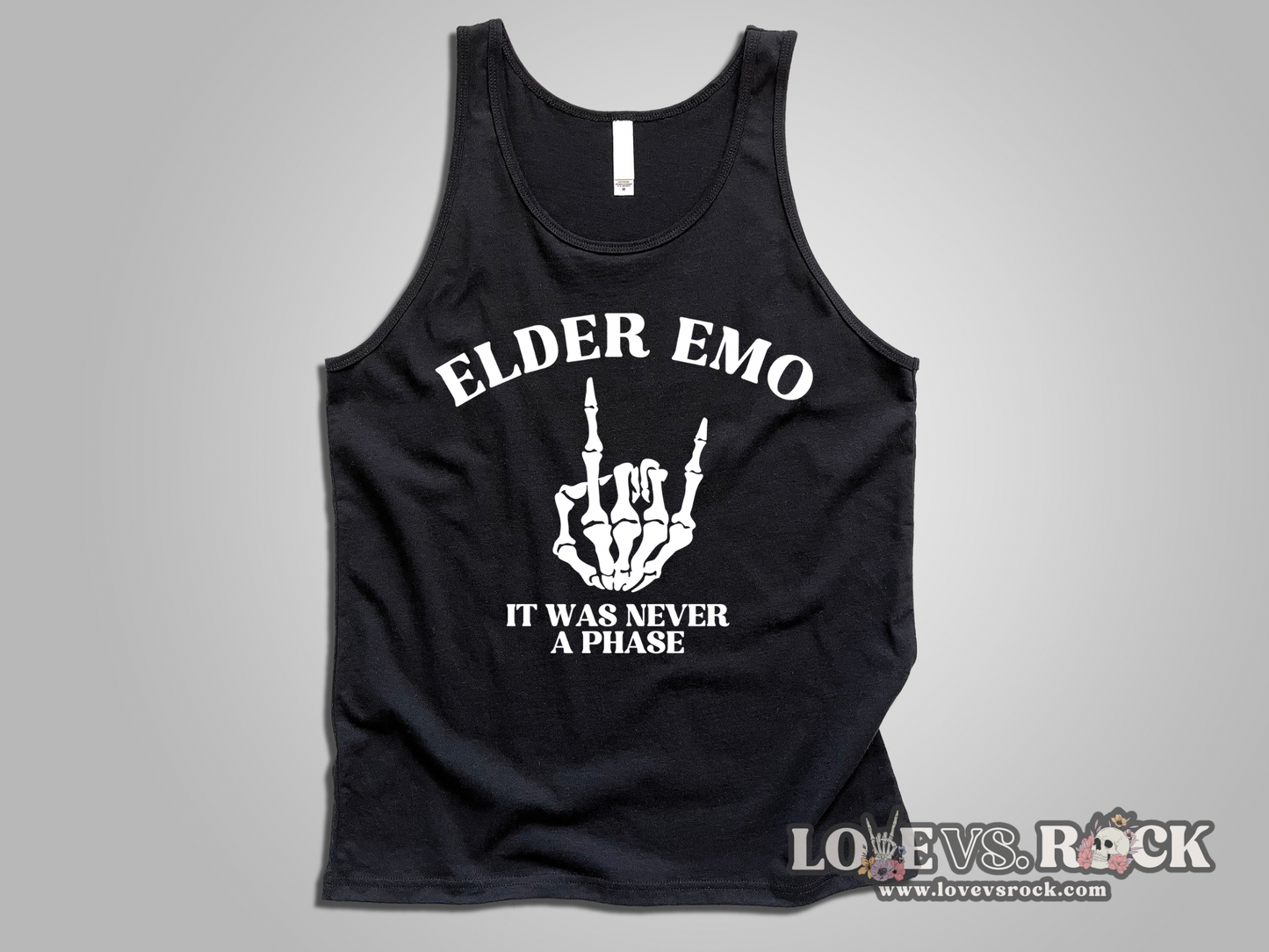 Elder Emo It Was Never a Phase Unisex Tank Top | Love vs. Rock