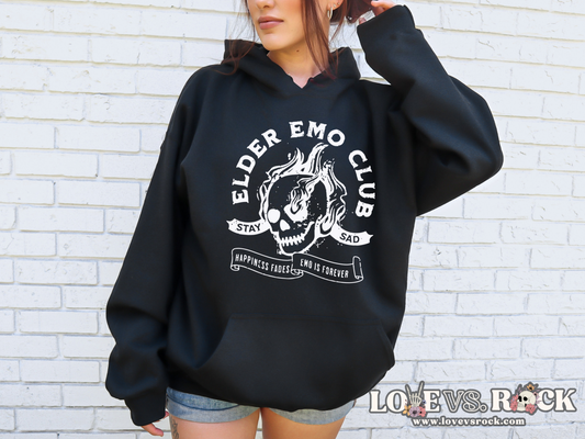 Elder Emo Club Unisex Hoodie | Love vs. Rock