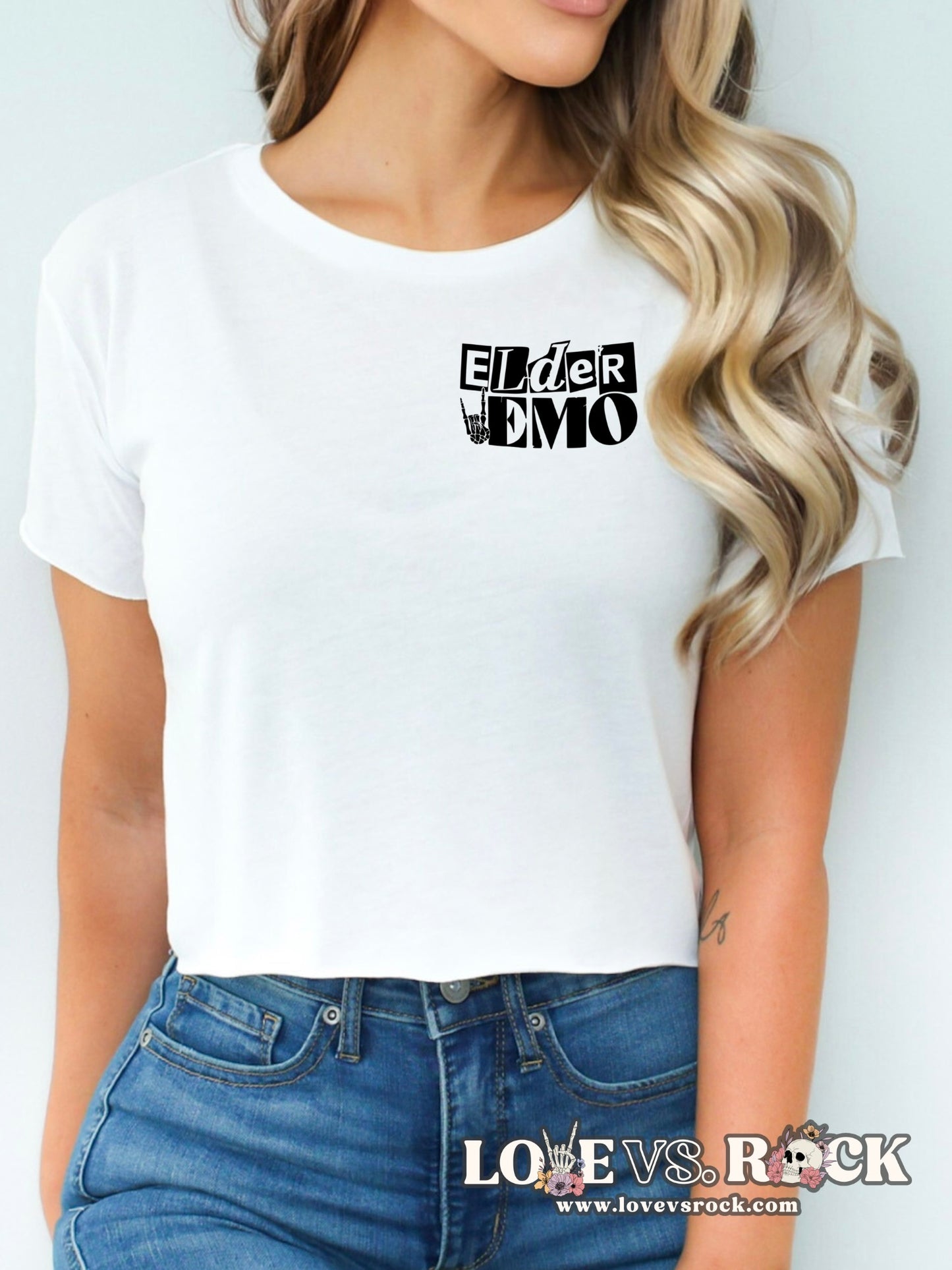 Elder Emo Club Cropped Tee | Love vs. Rock